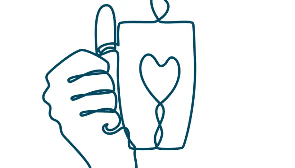 Line drawing of a cup of tea with a heart on it