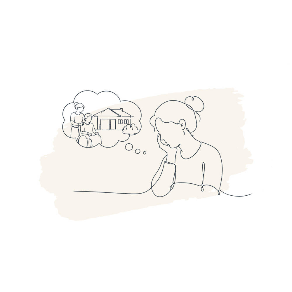 Woman thinking about parent in a care home