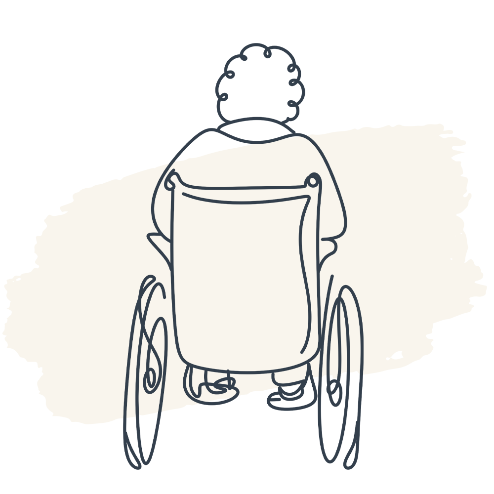 Illustration of the back of a woman in a wheelchair